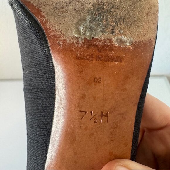 VINTAGE EVAN-PICONE (HAND MADE IN SPAIN) NAVY SOFT FABRIC HIGHHEEL PUMP Size 7.5 - Picture 6 of 7